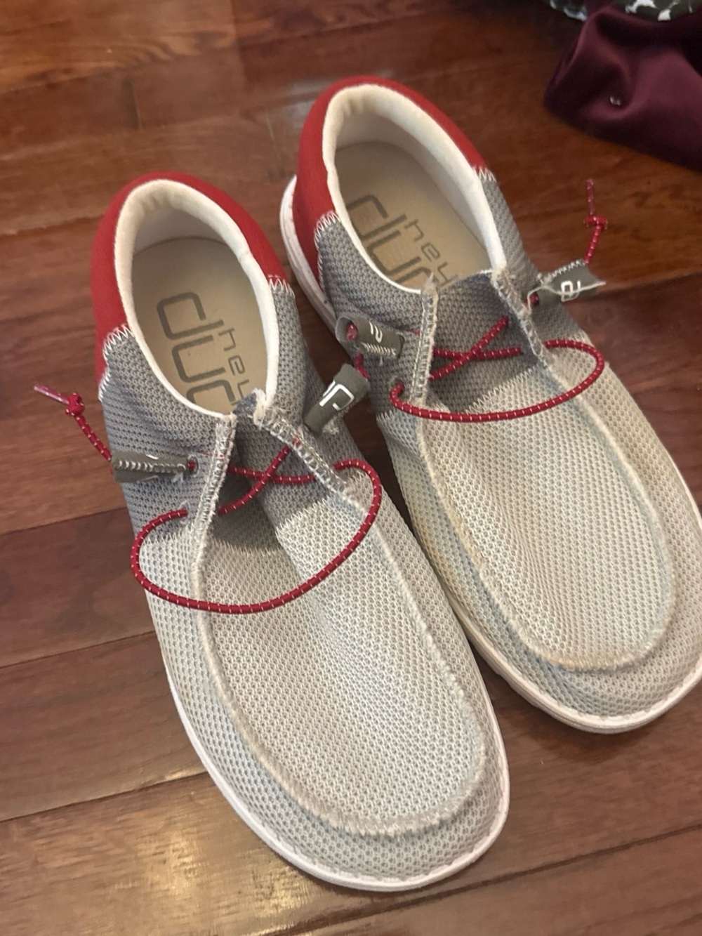 Hey Dude Men's Grey Mesh Boat Shoes with Red Trim